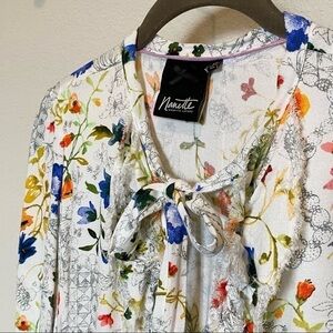 NANETTE LEPORE Edina Blouse in Cream + Floral Print Size X-Small (EUC)